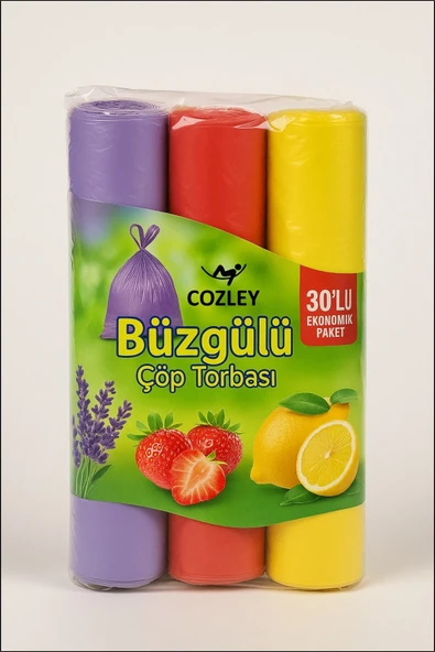 30 Adet Orta Boy Kokulu Büzgülü Çöp Poşetleri Lavanta Limon Çilek Kokulu Çöp Torbaları 55x60 CM - Resim 3
