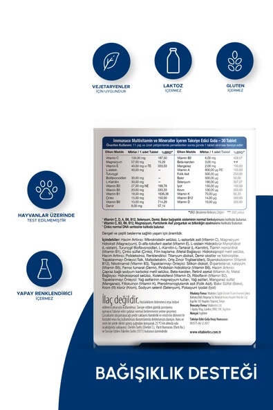 Demir, Çinko,Selenyum, Magnezyum, D Vitamini İçeren Bağışıklık Destek Vitamini 30 Tablet - Resim 2