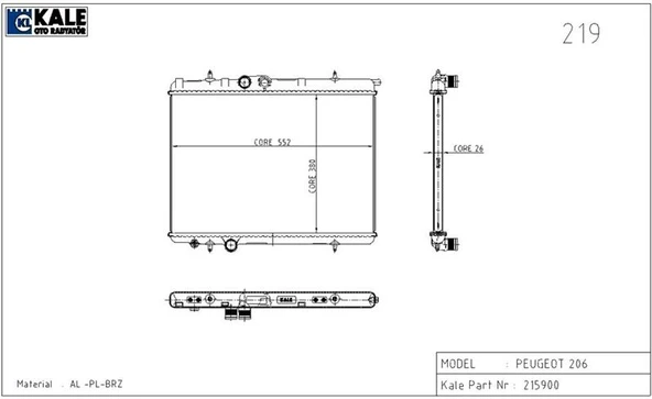 KALE 2032011AB RADYATÖR P206 2.0 HDİ 1 SIRA ALB SİSTEM 1330.40-1330.B0-1330.53 ürün görseli 1