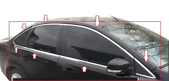 Ford Focus 2 Sedan Cam Çerçevesi 12 Parça 2005-2011 Komple Set Paslanmaz ürün görseli 1