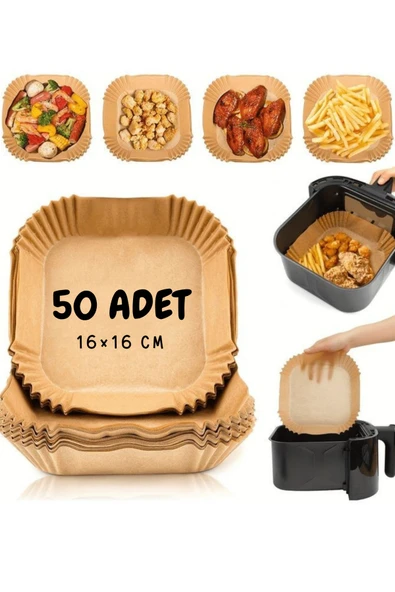 Airfryer Uyumlu Pişirme Kağıdı 50'li | 16x16 Cm | Yağ Geçirmez - Pratik Kullanım Kare ürün görseli