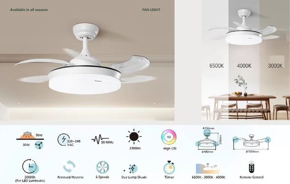 Panasonic Fan Light - Fanlı Tavan Lambası 30+36W - Resim 2