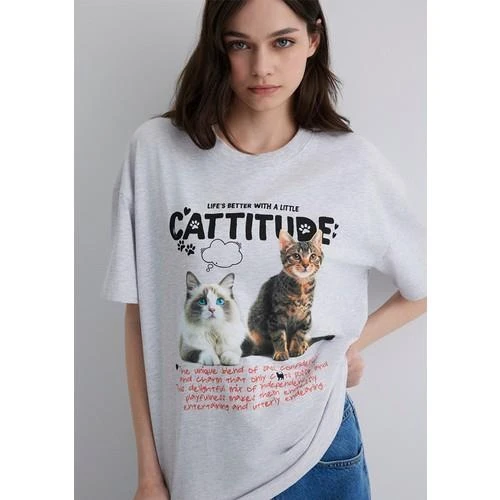 KEDİ BASKILI MODELLİ TİŞÖRT - Resim 10