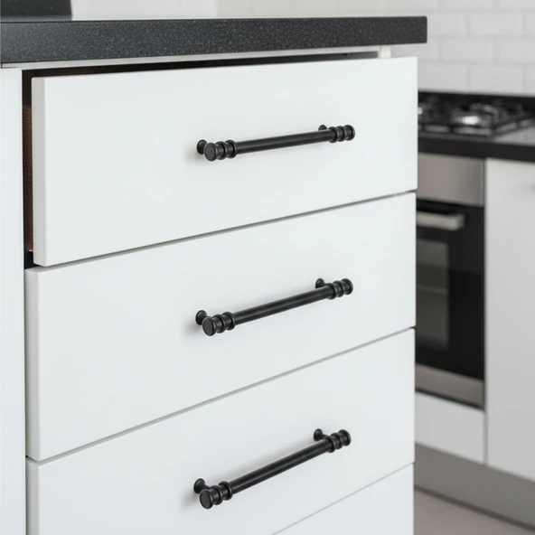 15 Adet Sarmaşık Kulp Mat Siyah 160 mm Kulp Mobilya Mutfak Dolabı Çekmece Dolap Kapak Kulpu Kulbu Metal Kulpları - Resim 5