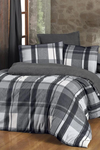 Markis Gri Çift Kişilik %100 Pamuk Flanel (Pazen) Nevresim Takımı ürün görseli