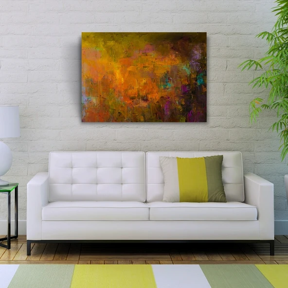 Sarı ve Yeşil Tonlarda Soyut Yağlıboya Kanvas Tablo 50 x 70 - Resim 2