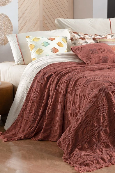 Nerha Çift Kişilik %100 Pamuk Yatak Örtüsü - Resim 2