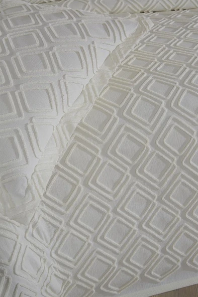 Velisa Çift Kişilik Şönil Desenli 235x250 cm Pike Takımı Krem - Resim 7