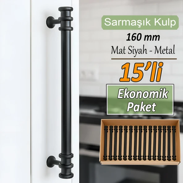 15 Adet Sarmaşık Kulp Mat Siyah 160 mm Kulp Mobilya Mutfak Dolabı Çekmece Dolap Kapak Kulpu Kulbu Metal Kulpları ürün görseli 1