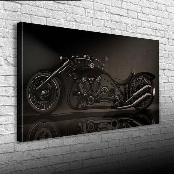 Futuristik Siyah Chopper Motosiklet Kanvas Tablo 60 x 120 - Resim 3