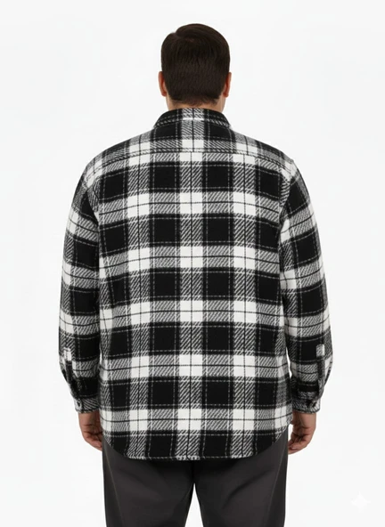 Büyük Beden Gömlek Tek Cep Oduncu 25394 Siyah - Resim 4