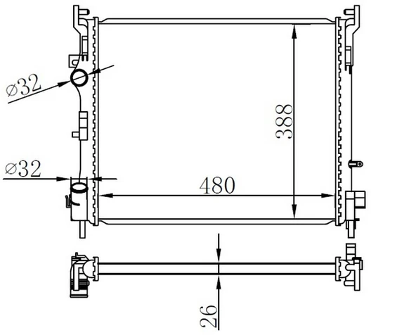 ORIS BRN056022 MOTOR SU RADYATÖRÜ RENAULT CLIO II 98>05 SYMBOL 00> SYMBOL II 08> 1.5DCI MT AC MEKANİK 488x388x26 8200245596 ürün görseli 1