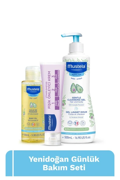 Mustela Yenidoğan Şampuan 500 Ml + Pişik Önleyici Krem 50 Ml + Baby Oil 100 Ml - 3'LÜ SET ürün görseli 1