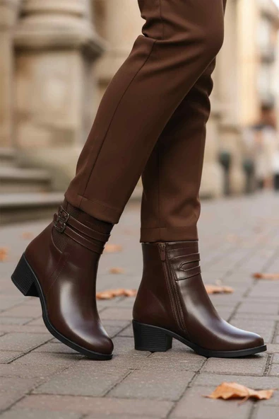 Ayakmod Kahve İçi Kürklü Topuklu Kadın Bot 1006 Z - Resim 3