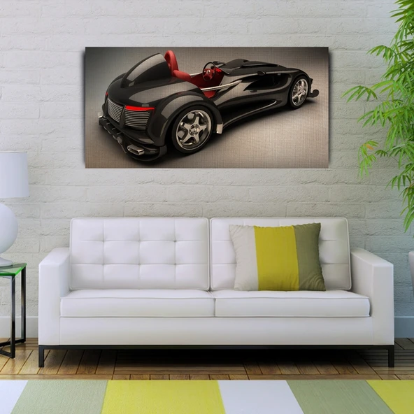 Futuristik , Siyah Spor Araba Kanvas Tablo 60 x 120 - Resim 2