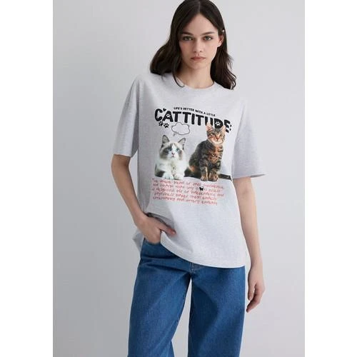 KEDİ BASKILI MODELLİ TİŞÖRT - Resim 12