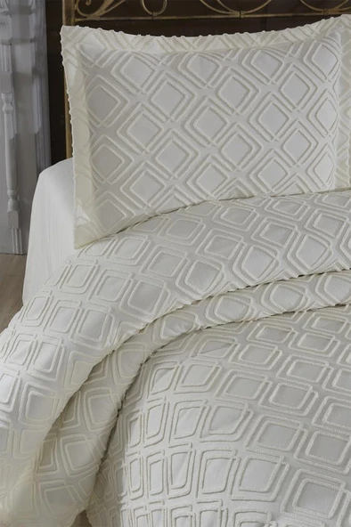 Velisa Çift Kişilik Şönil Desenli 235x250 cm Pike Takımı Krem - Resim 2