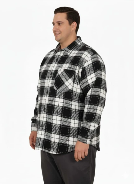 Büyük Beden Gömlek Tek Cep Oduncu 25394 Siyah - Resim 3