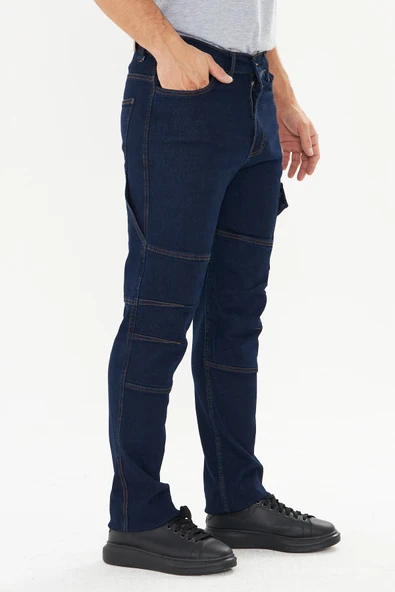 Orange Safety İş Pantolonu Kot Mavi Reflektörlü Kargo Cepli - Resim 4