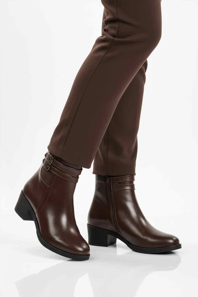 Ayakmod Kahve İçi Kürklü Topuklu Kadın Bot 1006 Z ürün görseli