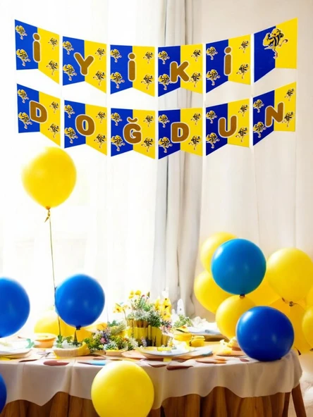 Tarafar 5 Sarı - 5 Lacivert Balon Banner Seti ürün görseli 1