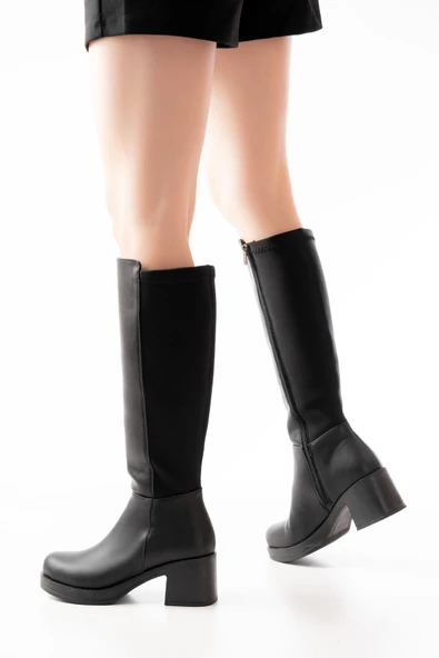 Siyah Topuklu Fermuarlı Günlük Kadın Çizme - Resim 4