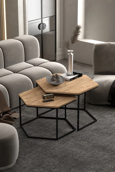 Orta Sehpa Altıgen İkili Lüx Atlantik Çam ürün görseli 1