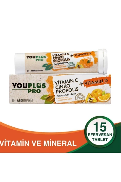 Youplus Pro Vitamin C D Çinko Propolis 15 Efervesan Tablet ürün görseli