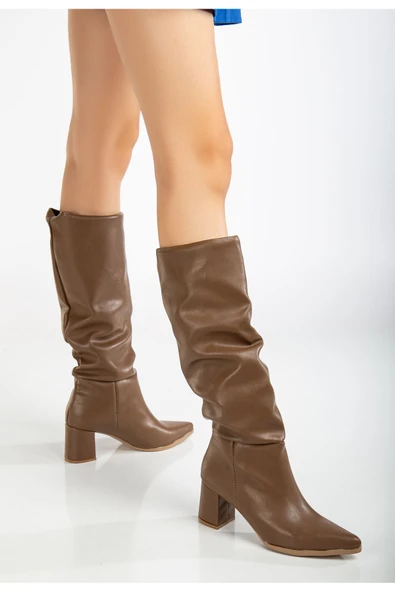 Lise-Britt Vizon Cilt Körüklü Topuklu Kadın Çizme ürün görseli 1