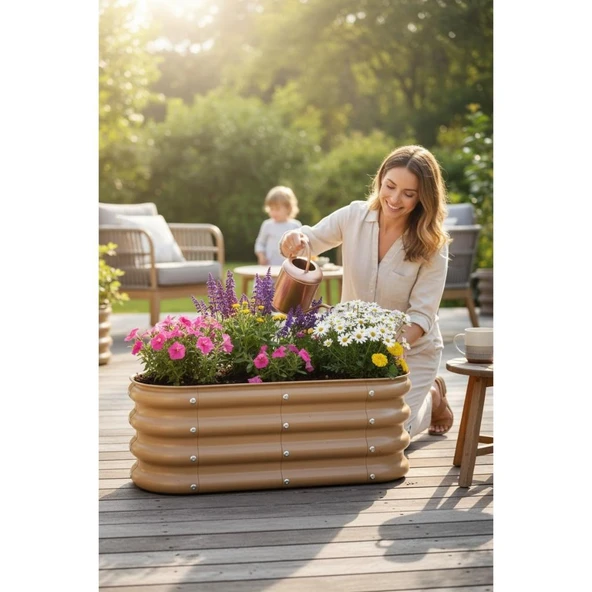 Modüler Yükseltilmiş Bahçe Yatağı Yükseltilmiş Sebze Yatağı Çiçeklik NO:1V2 (85X34) Bej ürün görseli