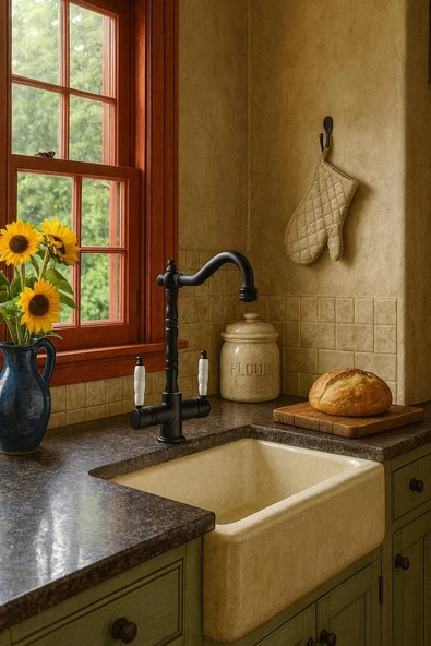 RUSTİK SİYAH ARITMALI 3 YOLLU MUTFAK EVYE BATARYASI PRİNÇLÜKS MUSLUK GARANTİLİ PORSELEN KOL ARMATÜR - Resim 6