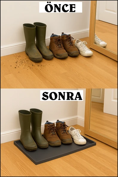 Silikon Ayakkabı Tepsisi Su Geçirmez Kaymaz Yıkanabilir Ayakkabı Düzenleyici Ayakkabı Standı 60X40CM GRİ RENK - Resim 2