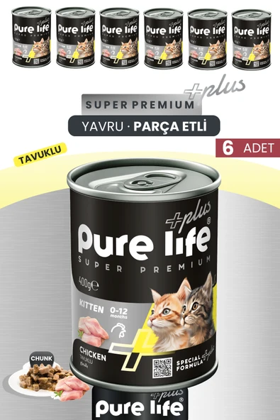 Plus 6'lı Tavuklu Yavru Puppy Kedi Konserve Chunk Parça Etli Yaş Mama 400 Gr ürün görseli 1