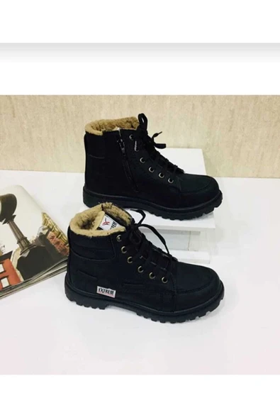 Extrem Unisex Siyah Kışlık Suya Dayanıklı Kürklü Bot Ayakkabı - Resim 2