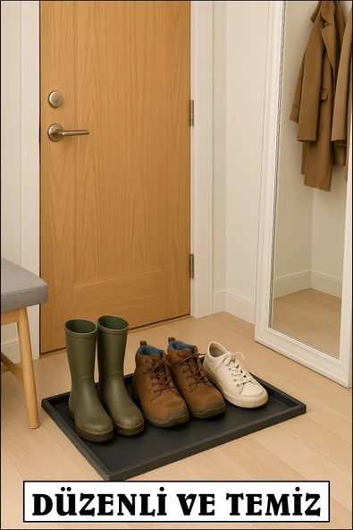 Silikon Ayakkabı Tepsisi Su Geçirmez Kaymaz Yıkanabilir Ayakkabı Düzenleyici Ayakkabı Standı 60X40CM GRİ RENK - Resim 4