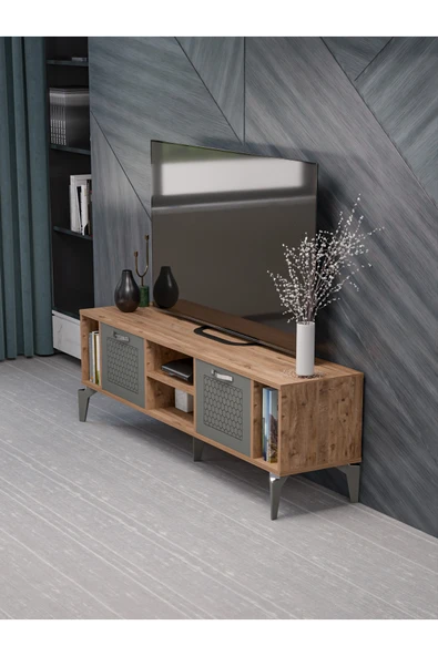 Tv Sehpası Ünitesi Tekli Orta Sehpa 3'Lü Zigon Sehpa Set Üç Ürün Atlantik Çam - Resim 6
