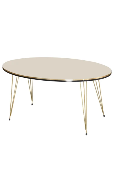 Zigon Sehpa Ve Orta Sehpa Elips Set Çift Gold Krem Tel Ayak - Resim 3