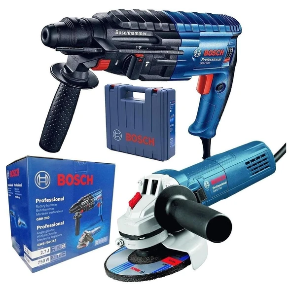 Bosch GBH 240 Kırıcı Delici + GWS 750-115 Taşlama Elektrikli El Aleti Seti ürün görseli 1