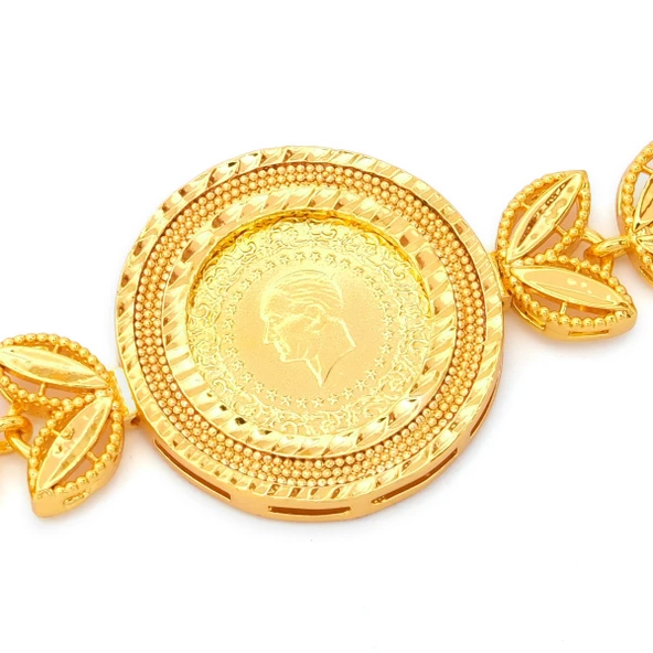 Altın Kaplama  İmitasyon Çiçek Deseni Çeyrek Altınlı Bileklik BLK-1183 - Resim 2