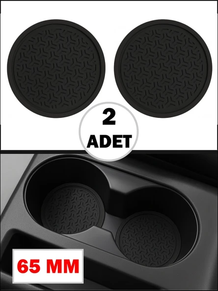 Araba Bardak Altlığı Silikon Araç İçi Kaymaz Mat Telefon Para Malzeme Tutucu Siyah Renk 65 mm 2 ADET ürün görseli 1