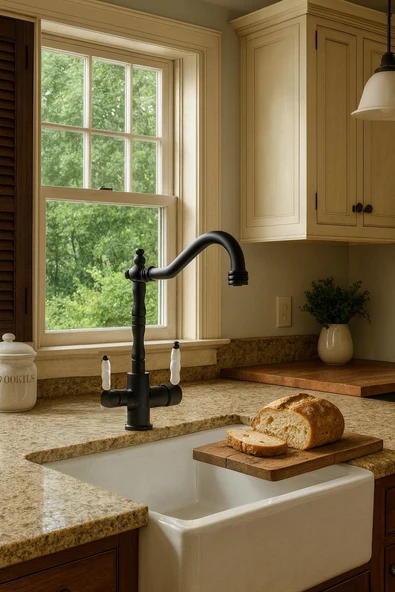 RUSTİK SİYAH ARITMALI 3 YOLLU MUTFAK EVYE BATARYASI PRİNÇLÜKS MUSLUK GARANTİLİ PORSELEN KOL ARMATÜR - Resim 5