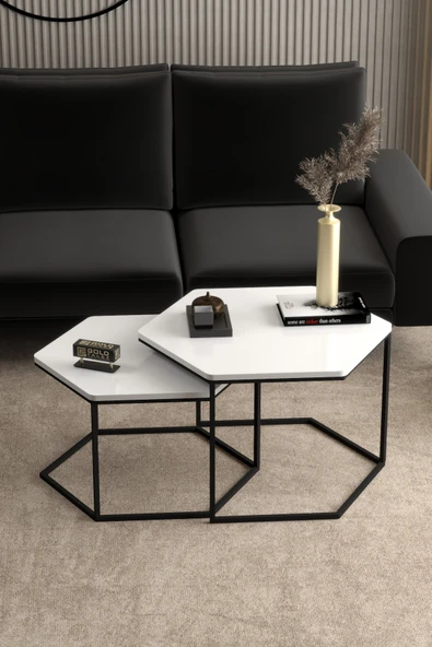 Orta Sehpa Altıgen İkili Lüx Beyaz - Resim 3