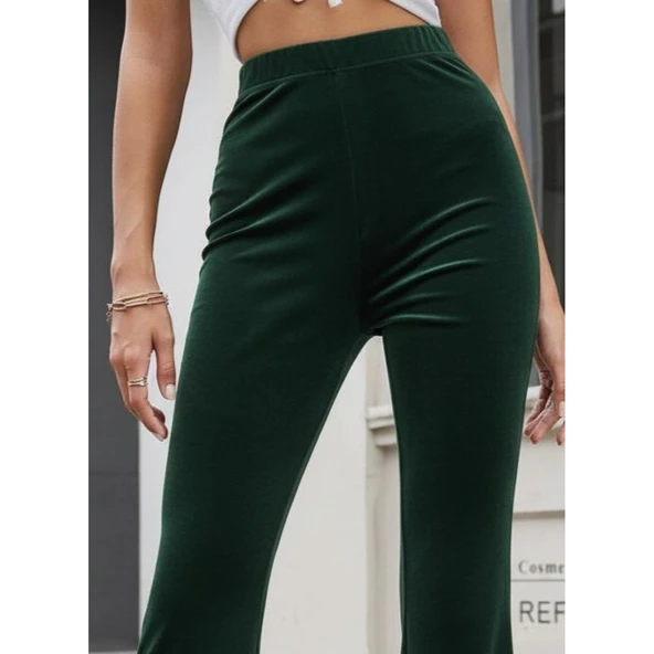 Lucky Life Kadın Yüksek Bel Paçaya Doğru Genişleyen Kadife Pantolon ürün görseli 1