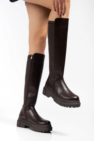 Kahverengi Fermuarlı Günlük Kadın Çizme - Resim 2