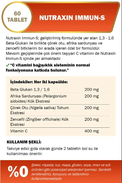 Nutraxin Immun-S 60 Tablet - Resim 2