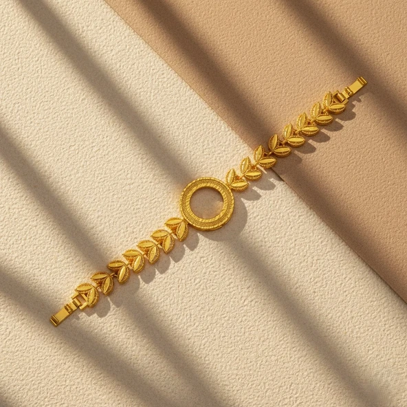 Altın Kaplama İmitasyon Çiçek Desenli Çeyrek Çerçeve Bileklik BLK-1182 - Resim 5