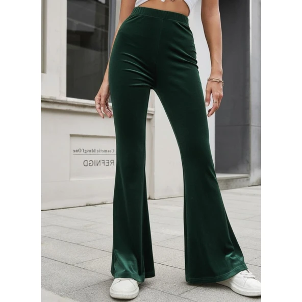 Lucky Life Kadın Yüksek Bel Paçaya Doğru Genişleyen Kadife Pantolon - Resim 3