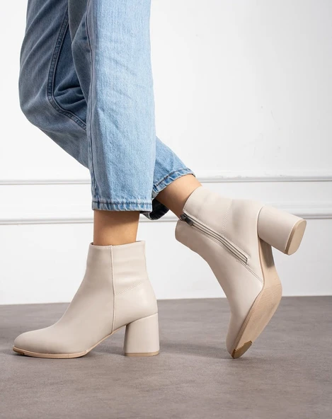 Kadın Bilekte Blok Topuklu Yanı Fermuarlı Günlük Bot - Resim 9