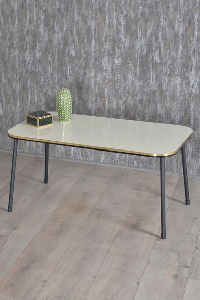 Zigon Sehpa Ve Orta Sehpa Kr Set Siyah Metal Ayak Çift Altın Krem - Resim 4