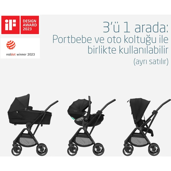 Maxi-Cosi Leona2 Çift Yönlü Uzatılabilir Sırt Desteği Tam Yatabilir Bebek Arabası Twillic Black - Resim 4